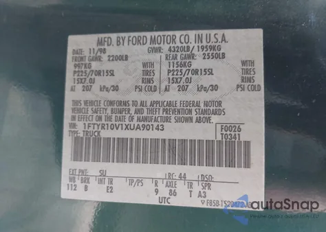 1999 Ford Ranger Xl/Xlt z USA, uszkodzony, nr VIN 1FTYR10V1XUA90143